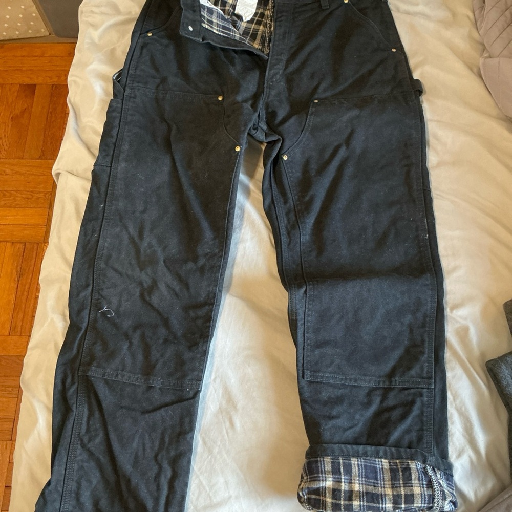 Carhartt Carpenter Pants Lined Heavy Duty 36x30 Black Double Knee
